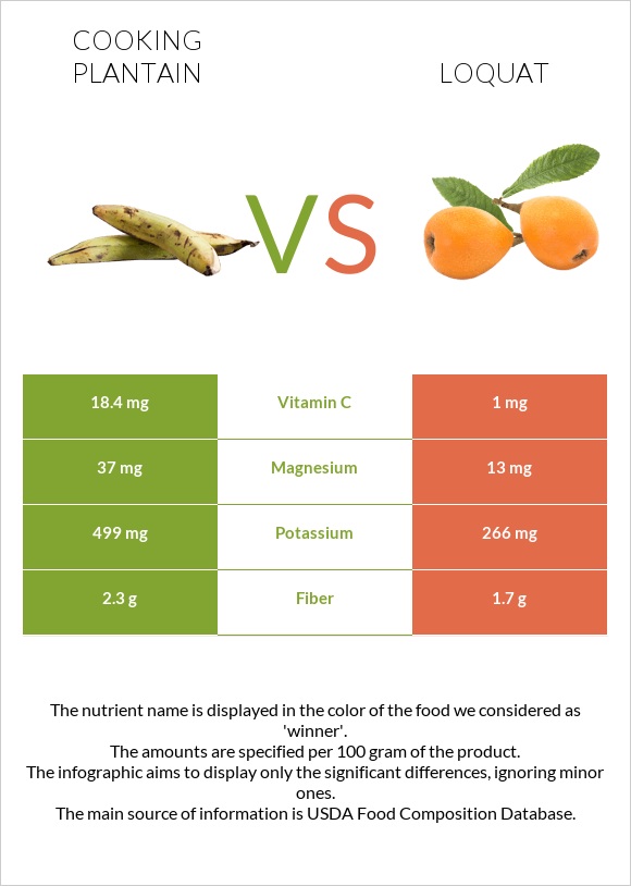 Plantain vs Loquat infographic