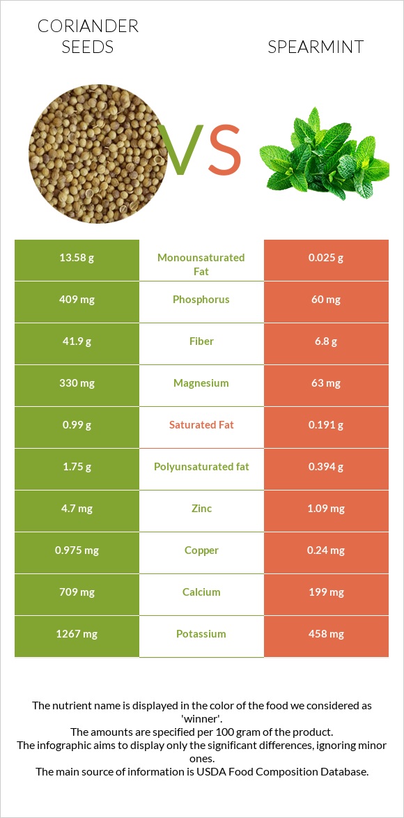Coriander seeds vs Spearmint infographic