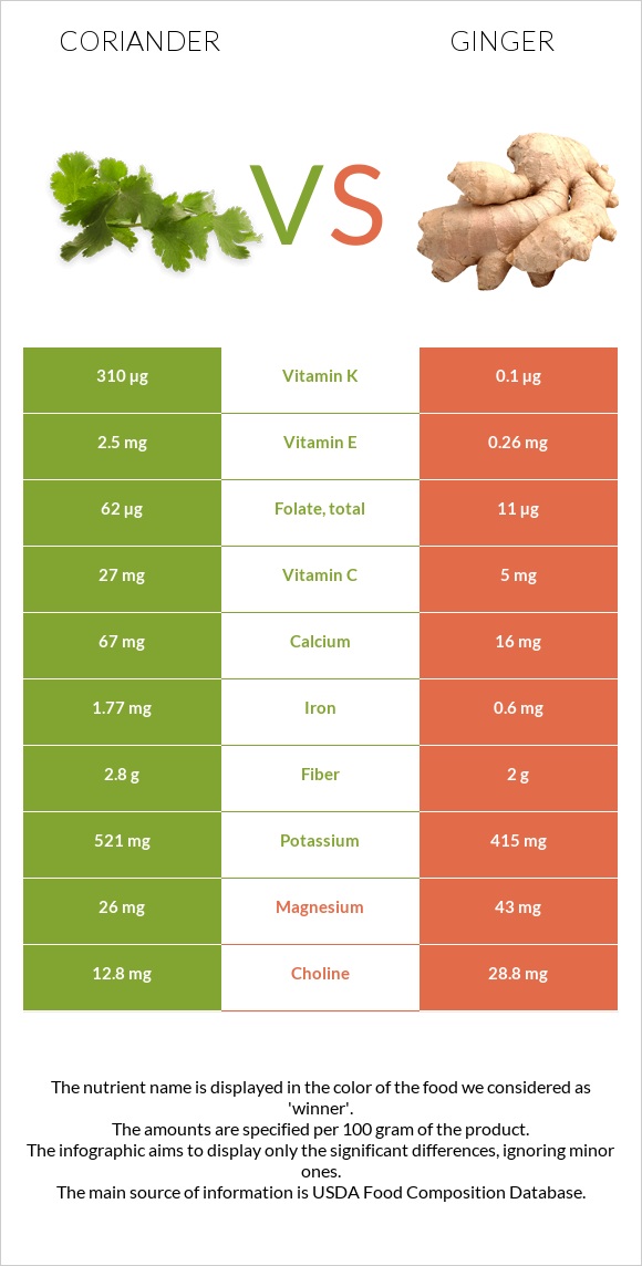 Coriander vs Ginger infographic