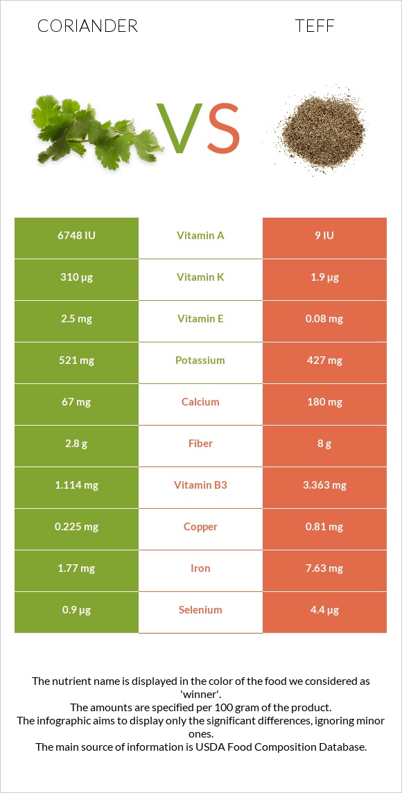 Coriander vs Teff infographic