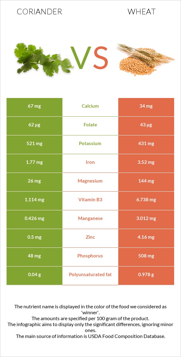 Coriander vs Wheat infographic