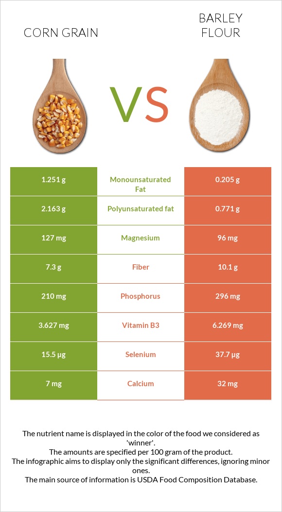 Corn grain vs Barley flour infographic