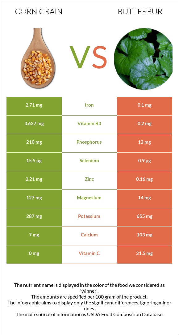 Corn grain vs Butterbur infographic