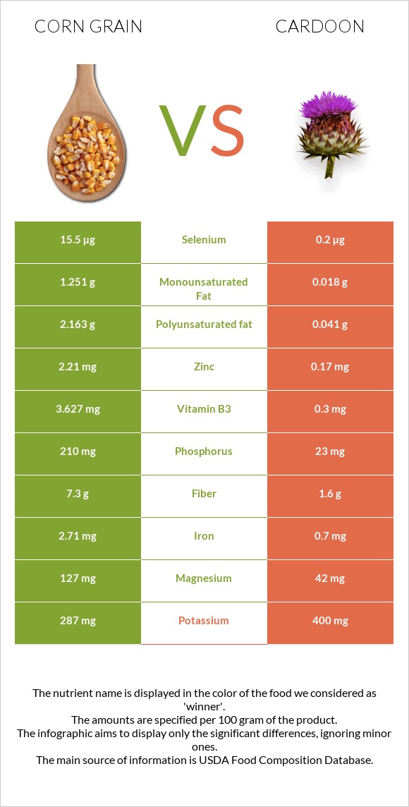 Corn grain vs Cardoon infographic