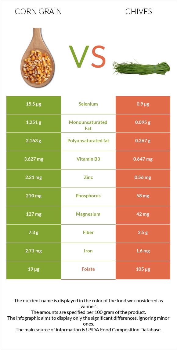 Corn grain vs Մանր սոխ infographic