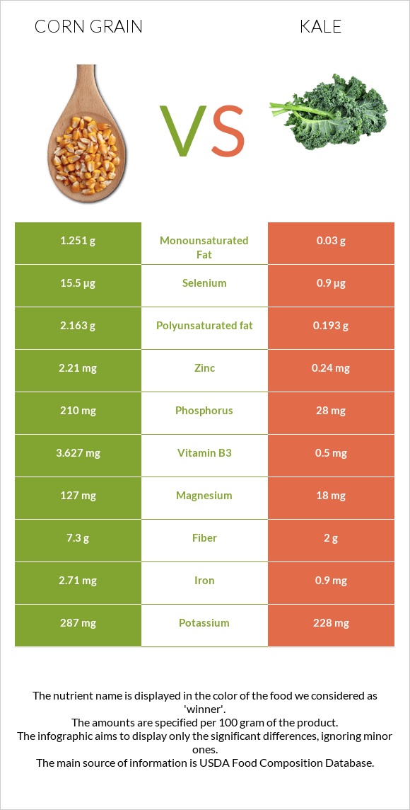 Corn grain vs Kale infographic