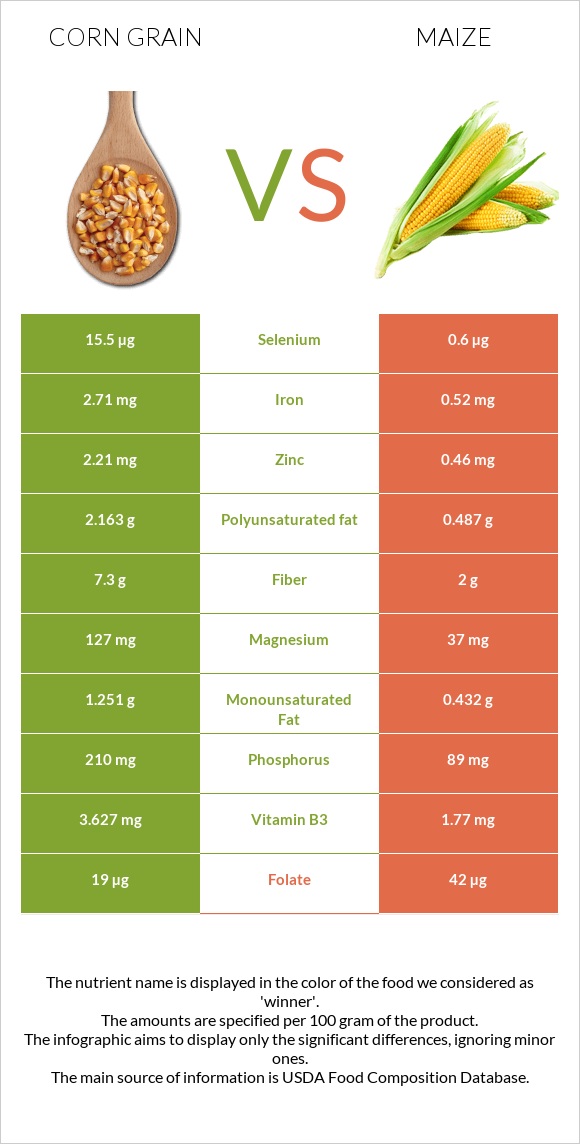 Corn grain vs. Corn — In-Depth Nutrition Comparison