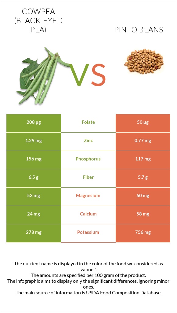 Cowpea (Black-eyed pea) vs Pinto beans infographic