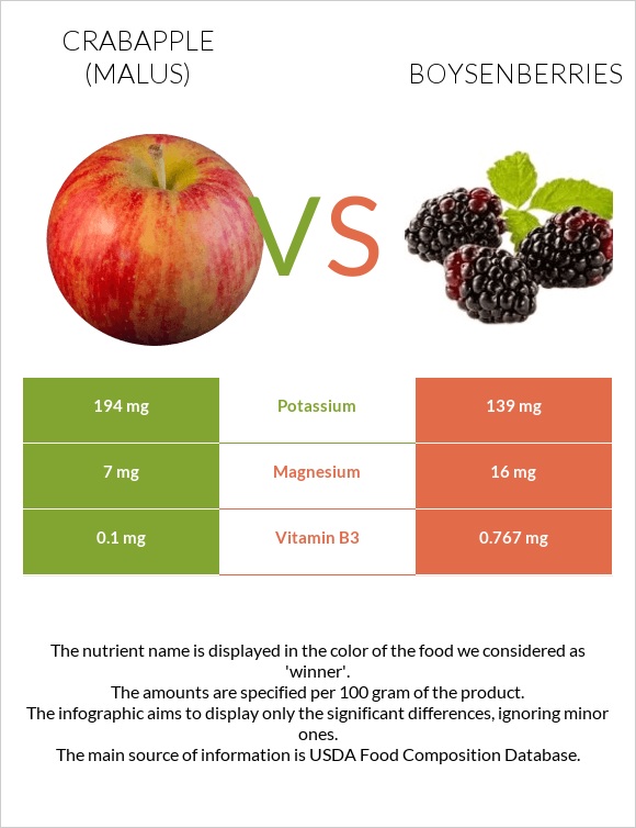 Crabapple (Malus) vs Boysenberries infographic