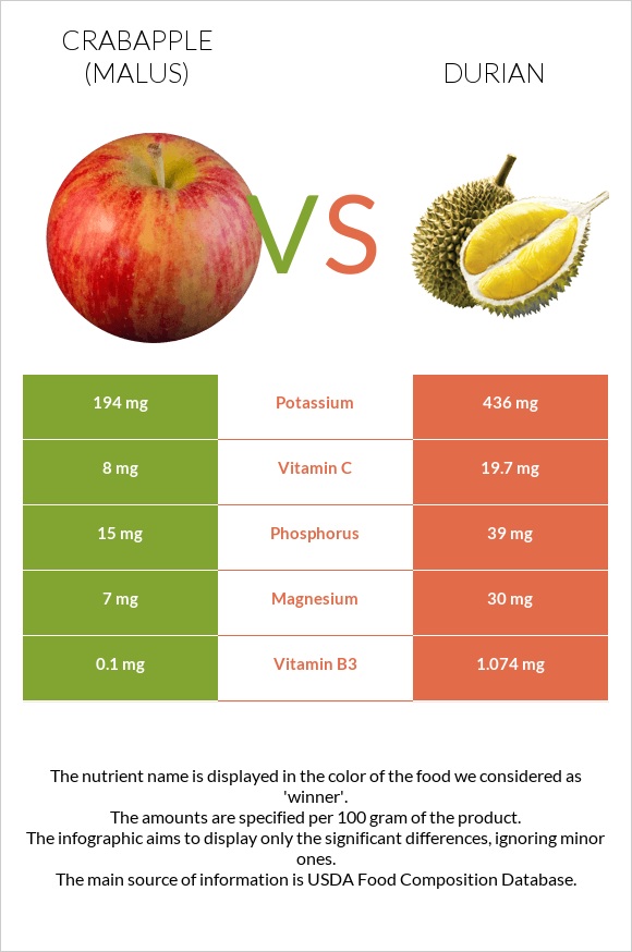 Crabapple (Malus) vs Durian infographic