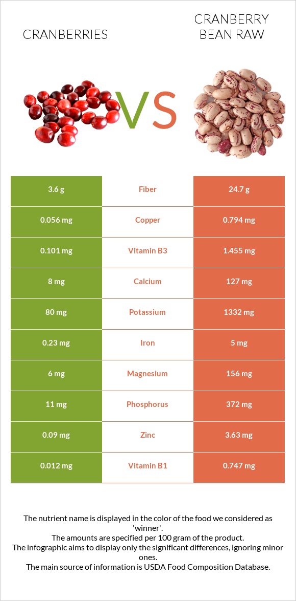 Cranberries vs Cranberry bean raw infographic