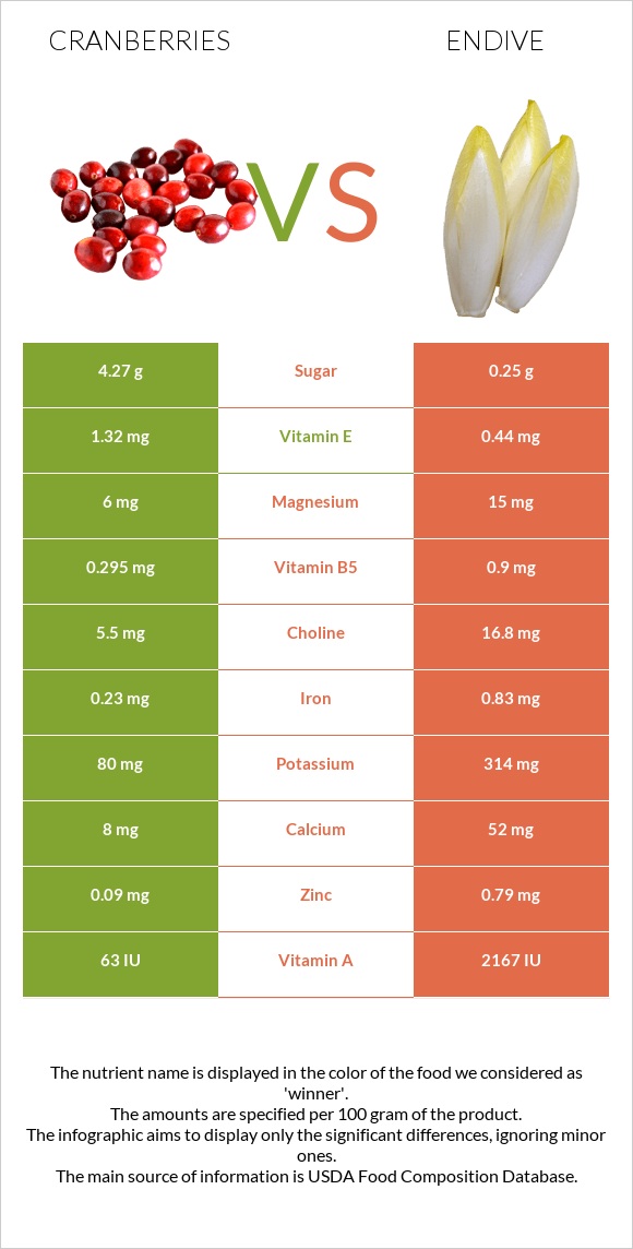 Cranberries vs Endive infographic