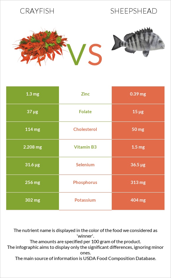 Crayfish vs Sheepshead infographic