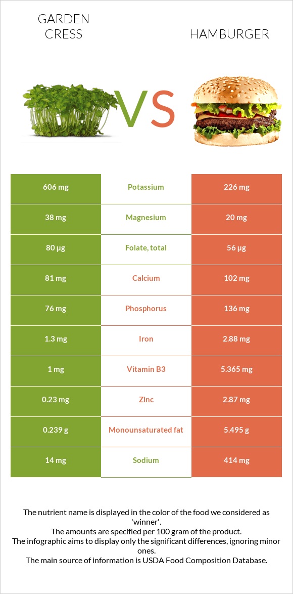 Garden cress vs Hamburger infographic