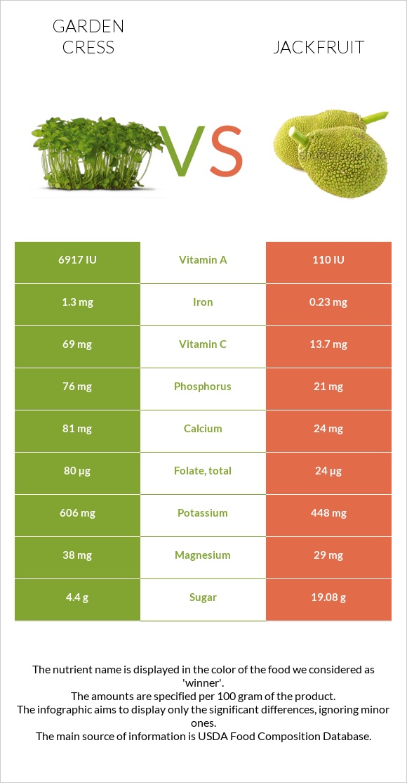 Garden cress vs Jackfruit infographic