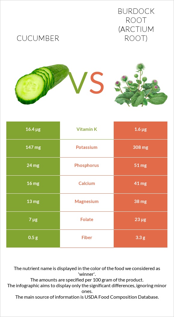 Cucumber vs Burdock root infographic