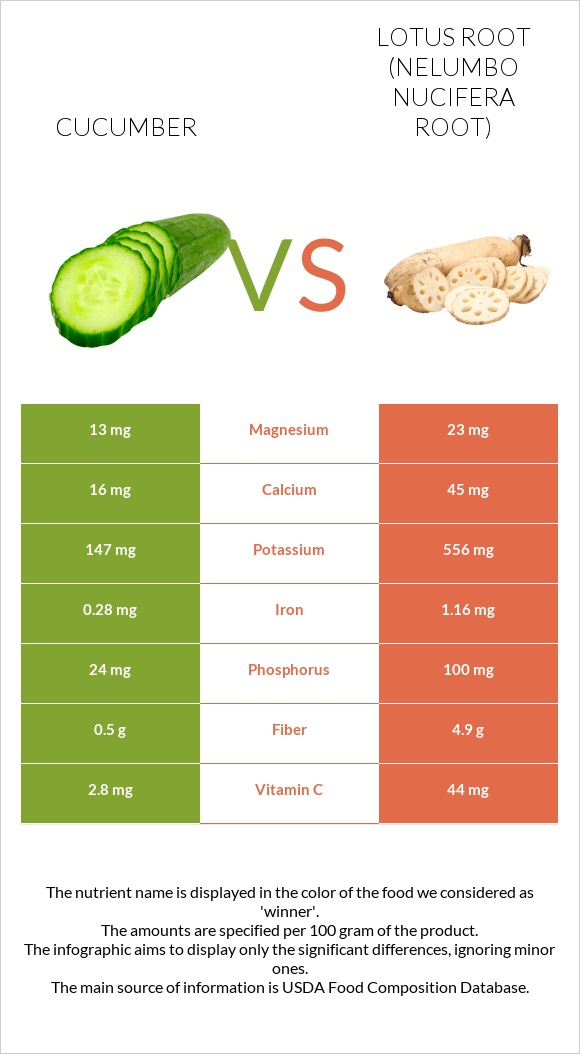 Cucumber vs Lotus root infographic