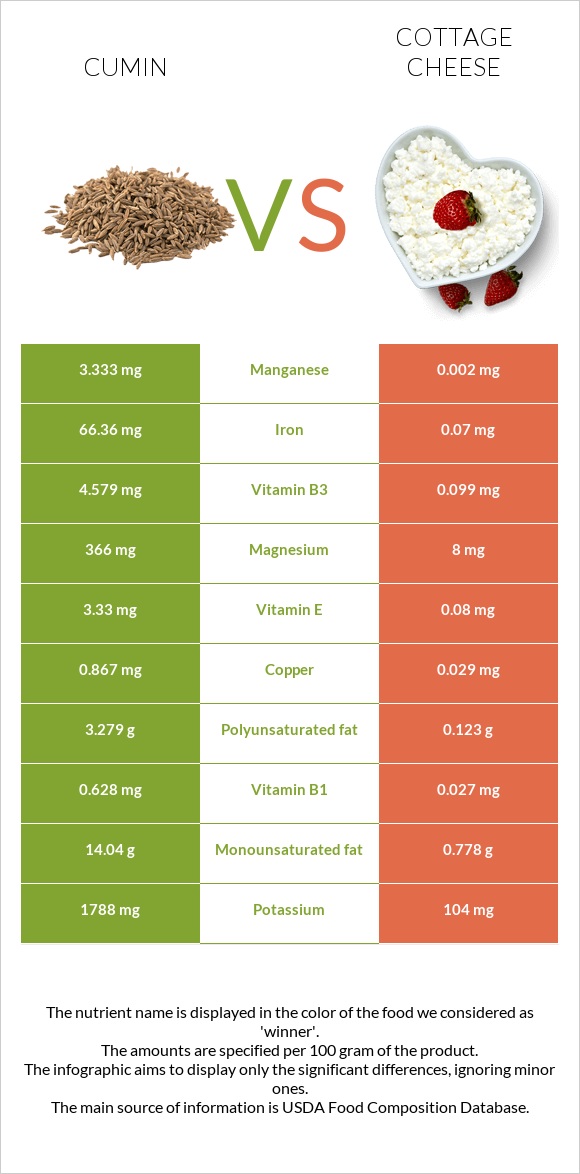 Cumin vs Cottage cheese infographic
