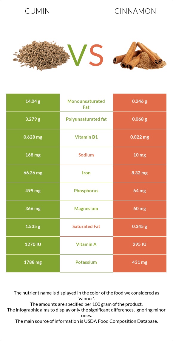 Cumin vs Cinnamon infographic