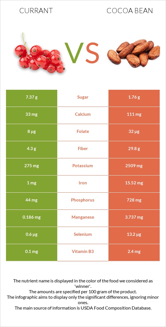 Currant vs Cocoa bean infographic