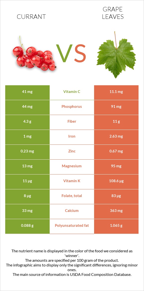 Currant vs Grape leaves infographic