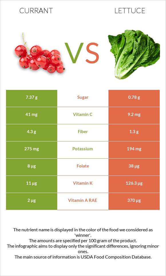 Currant vs Lettuce infographic