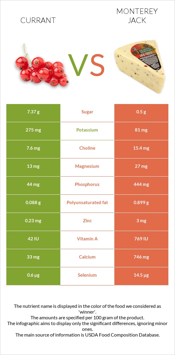 Currant vs Monterey Jack infographic