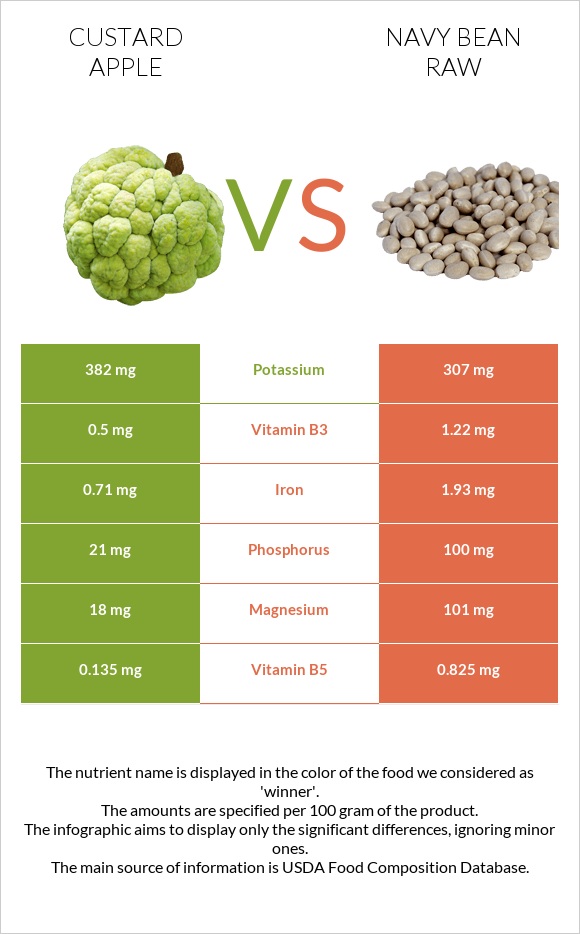 Custard apple vs Navy bean raw infographic