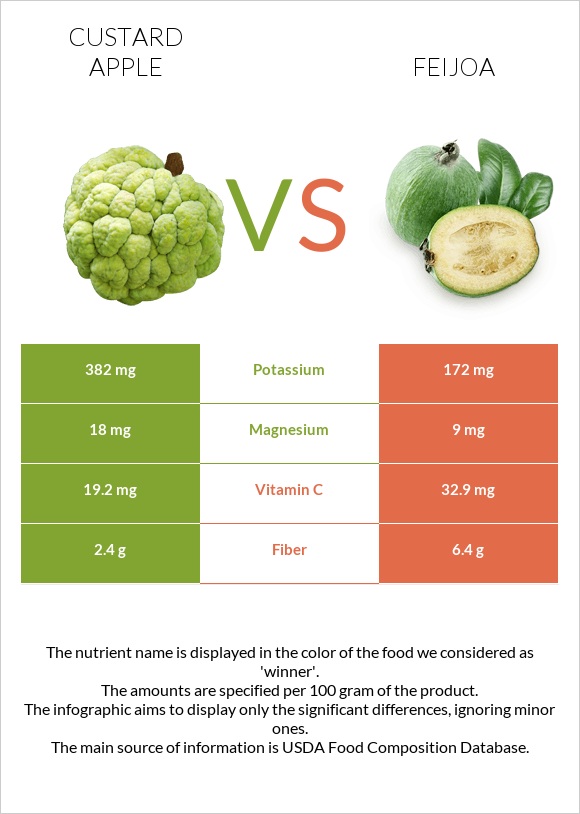 Custard apple vs Feijoa infographic