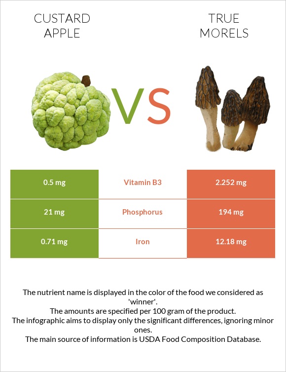 Custard apple vs True morels infographic