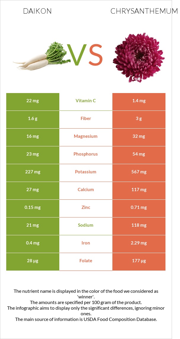 Daikon vs Chrysanthemum infographic