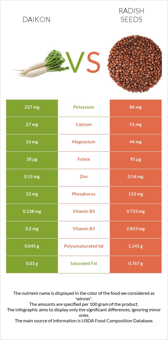 Ճապոնական բողկ vs Radish seeds infographic