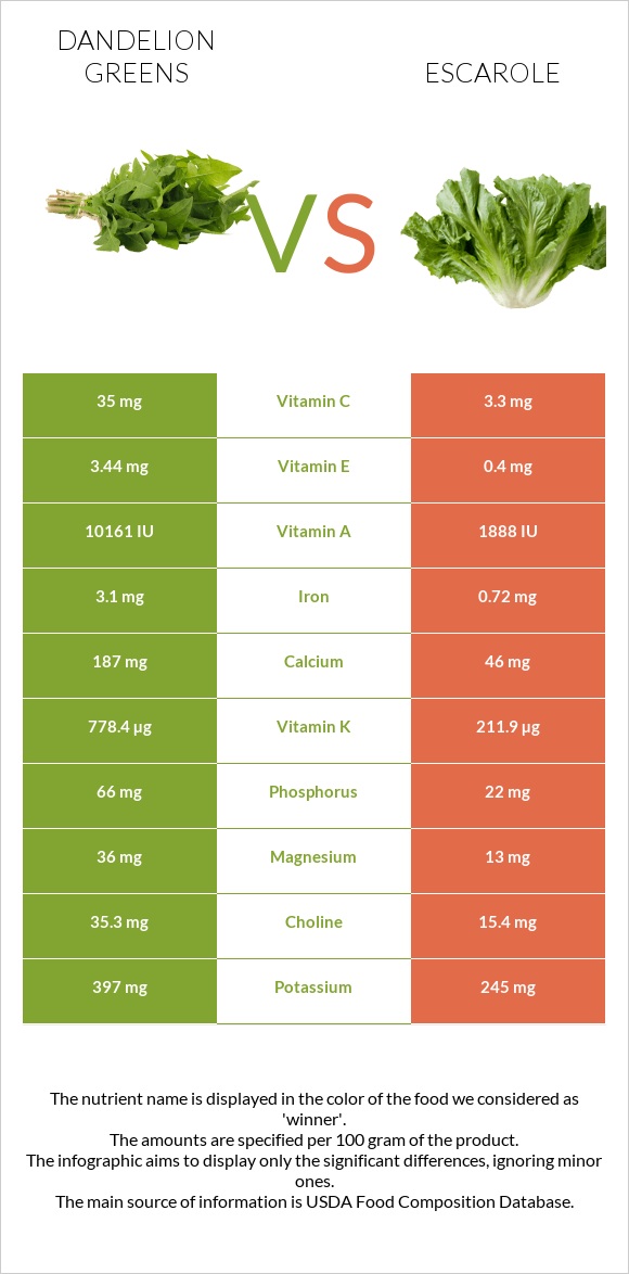 Dandelion greens vs Escarole infographic