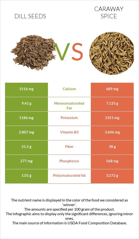 Dill seeds vs Caraway spice infographic