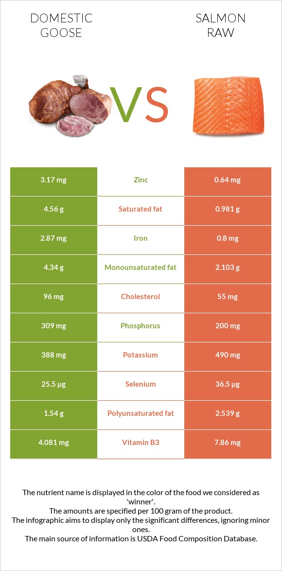 Domestic goose vs Salmon raw infographic