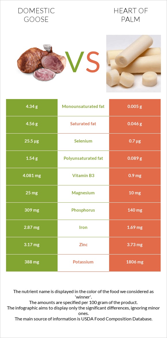 Domestic goose vs Heart of palm infographic