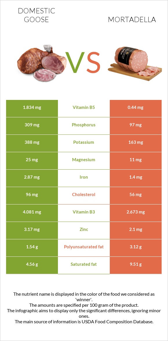 Domestic goose vs Mortadella infographic