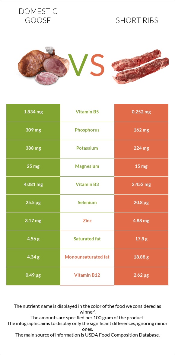 Ընտանի սագ vs Short ribs infographic