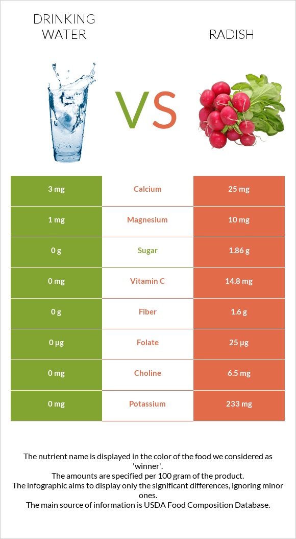 Drinking water vs Radish infographic