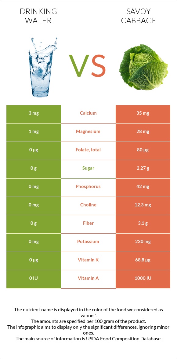 Drinking water vs Savoy cabbage infographic