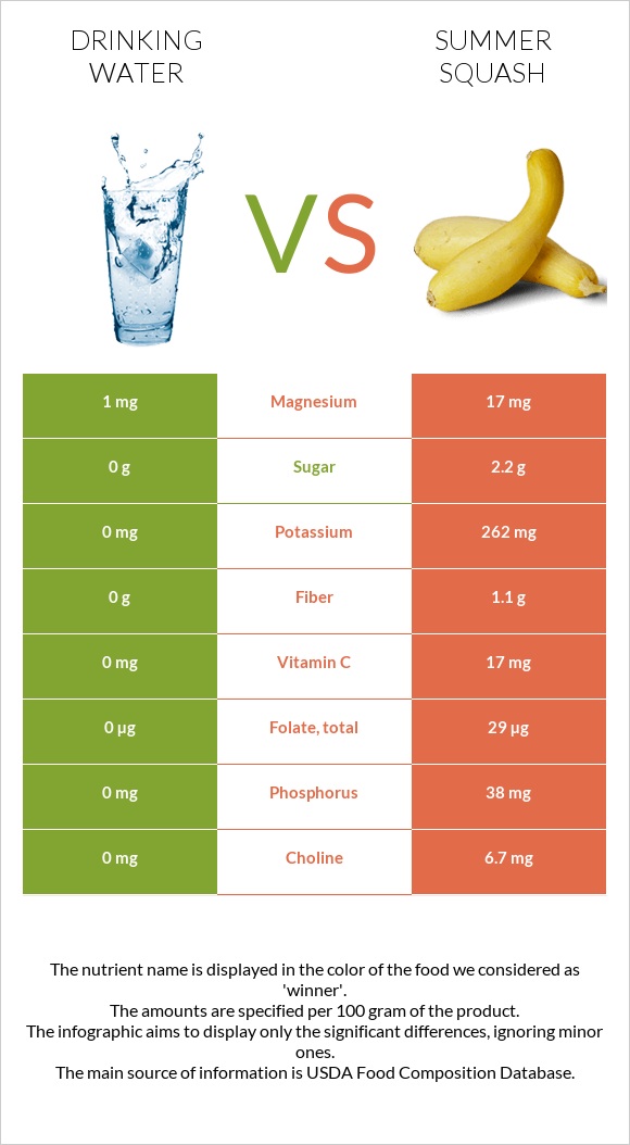 Drinking water vs Summer squash infographic