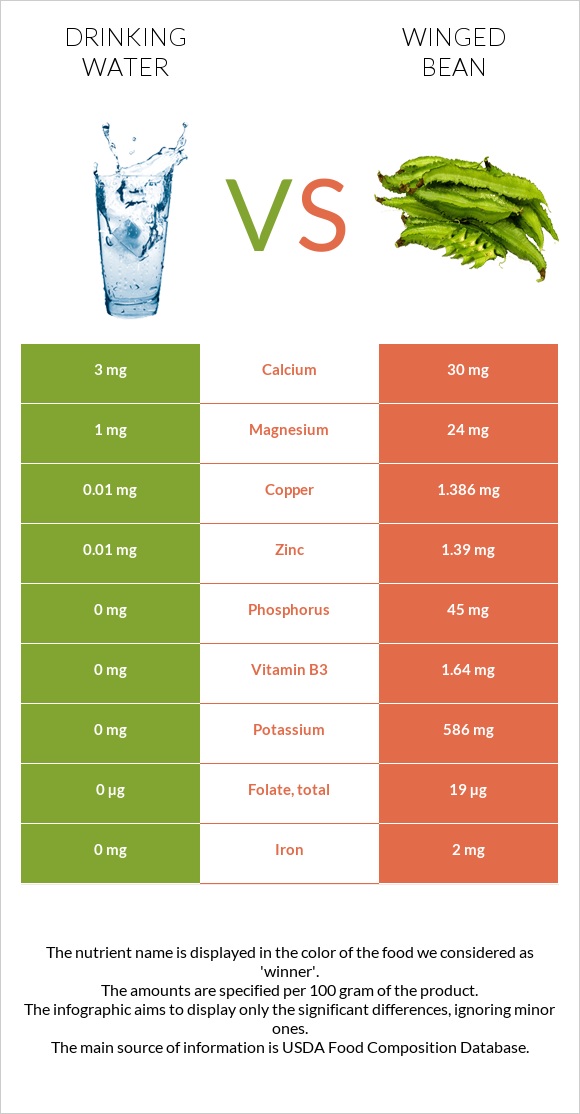 Drinking water vs Winged bean infographic