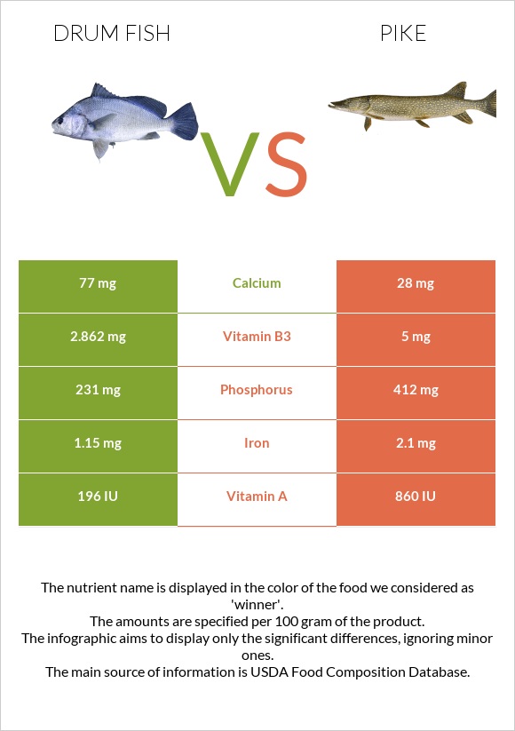 Drum fish vs Pike infographic