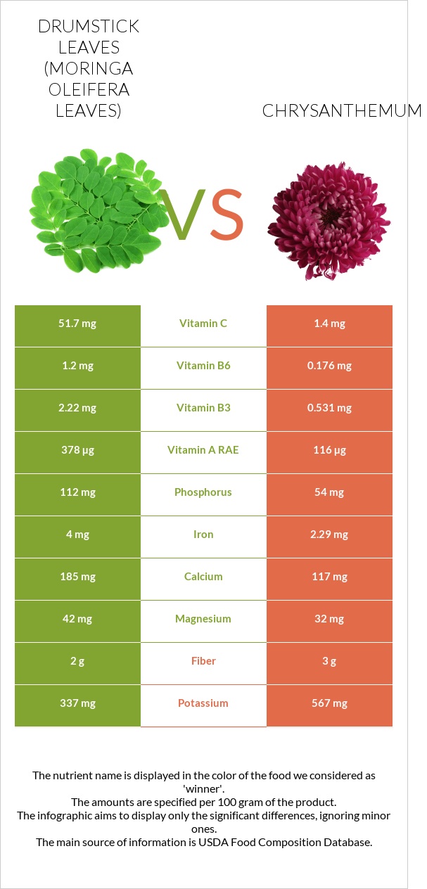 Drumstick leaves vs Chrysanthemum infographic