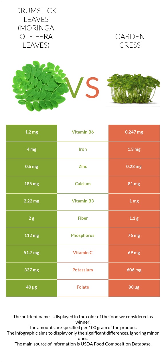 Drumstick leaves vs Garden cress infographic