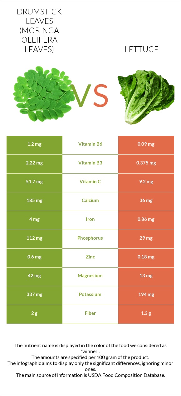 Drumstick leaves vs Lettuce infographic