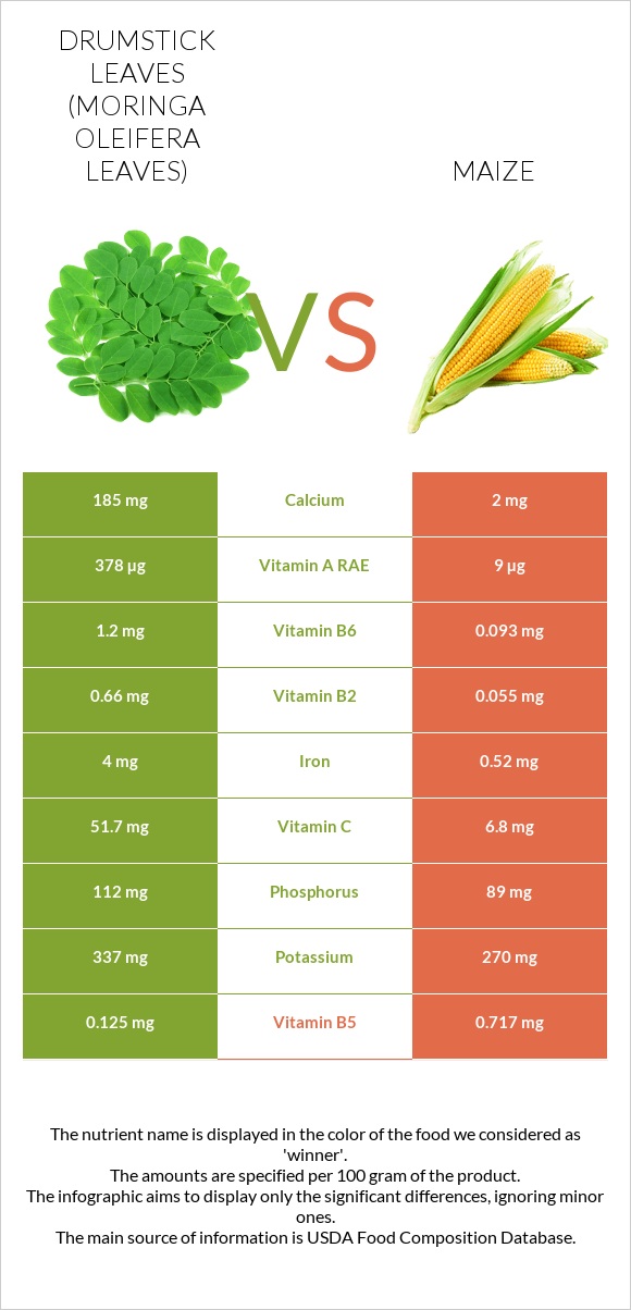 Drumstick leaves vs Corn infographic