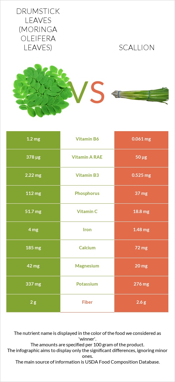 Drumstick leaves vs Կանաչ սոխ infographic