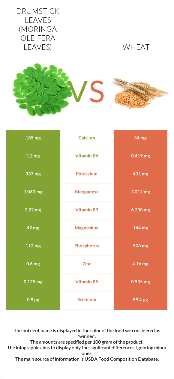 Drumstick leaves vs Ցորեն infographic