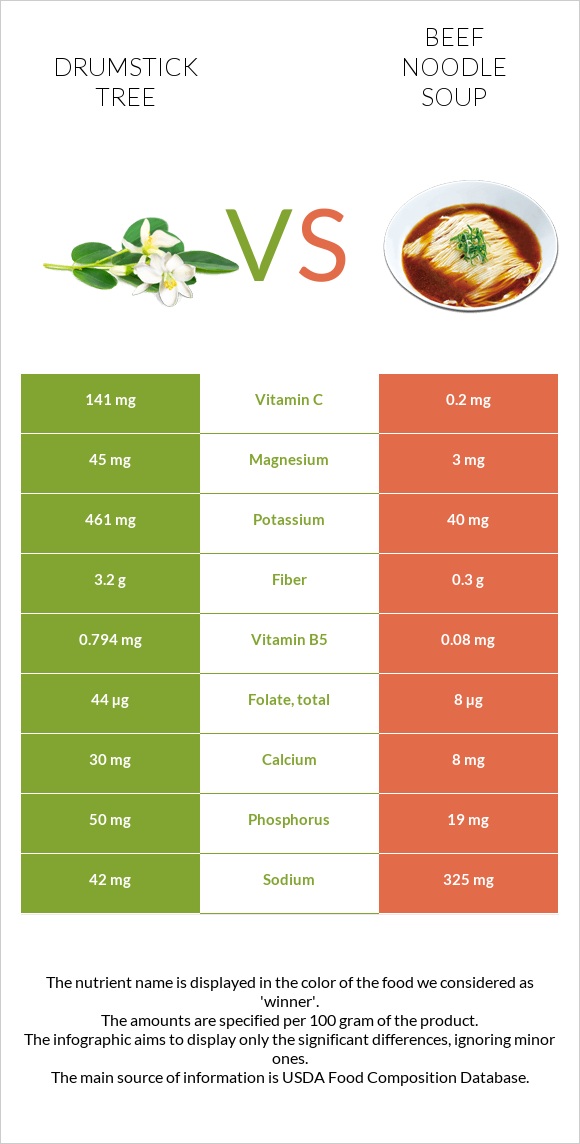 Drumstick tree vs Beef noodle soup infographic